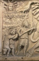 Detail des Reliefs auf dem Mithras-Altar